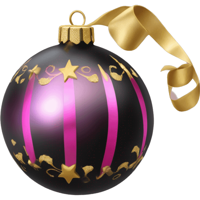 Realistic black and pink metallic christmas bauble with gold accents.  emoji