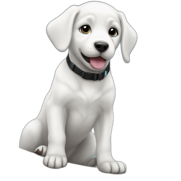 a white puppy on hurricane emoji