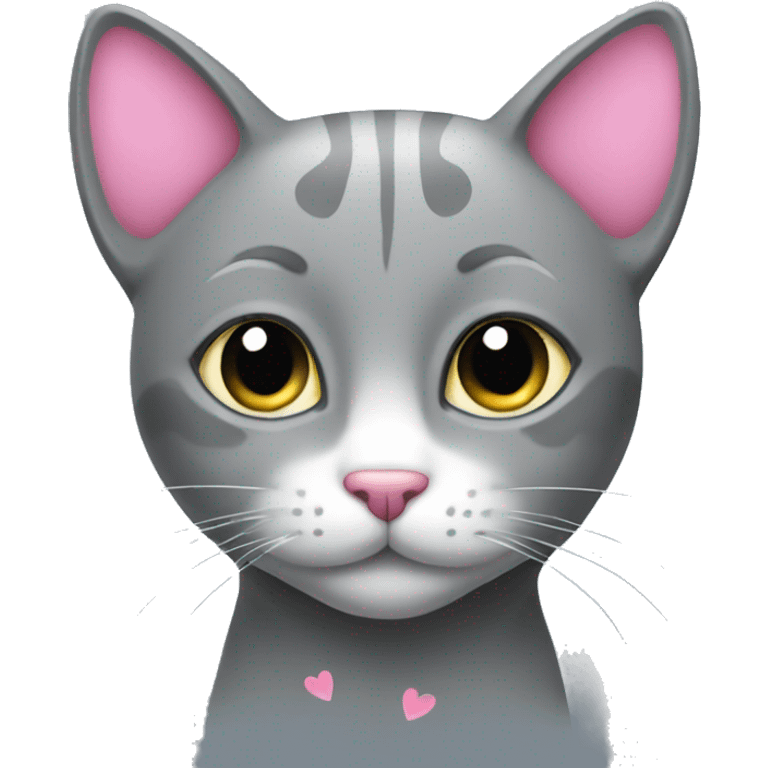 grey cat with pink hearts emoji