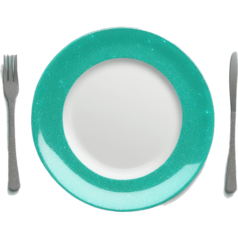 Realistic small tiffany blue glitter dinner plate laying down flat. emoji