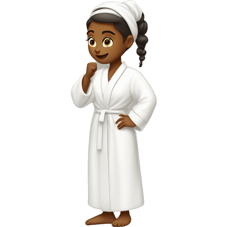 girl with hair up and white headband pushing back hair in a white robe putting on skincare emoji