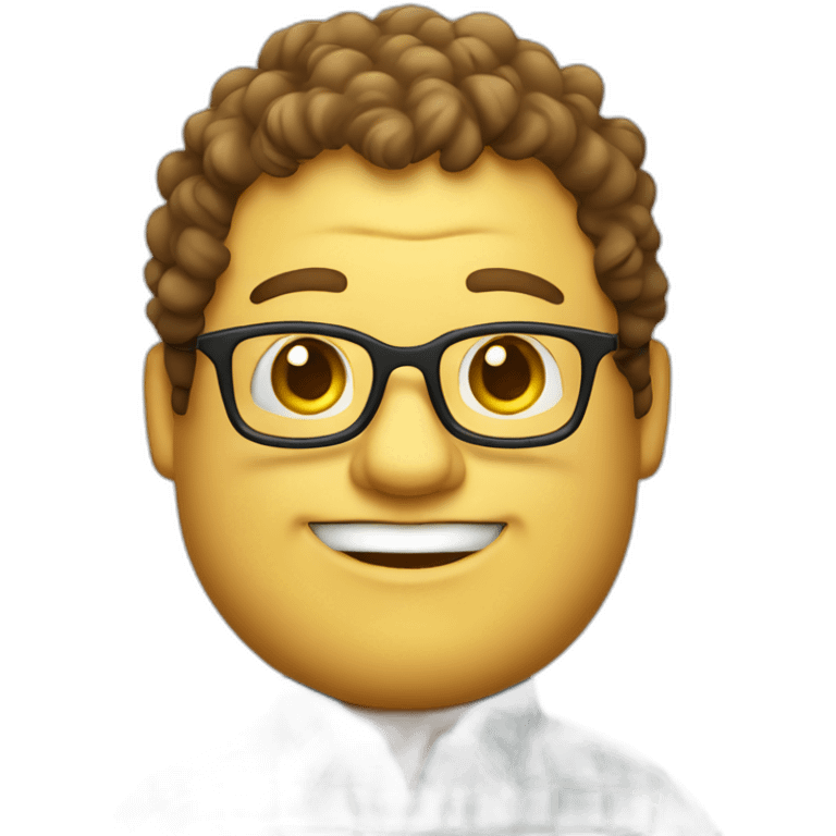 A fat man with yellow skin wearing glasses, a square face, naturally curly hair, wearing a plaid shirt emoji