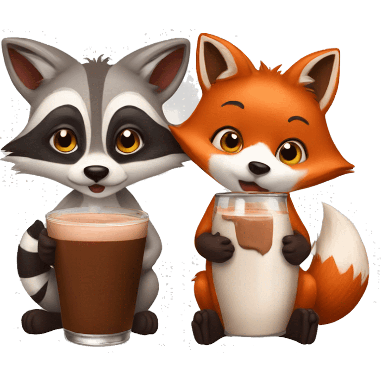 Fox drinking chocolate milk with a raccoon emoji