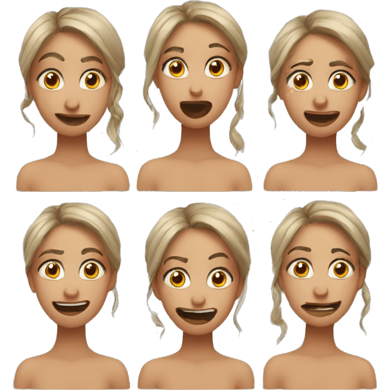 make me 5 emojis with facial expressions, woman must be in the feet pose but with 5 different images with face expression. MUST BE SFW! emoji