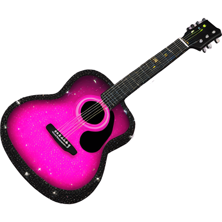 Realistic neon pink to black acoustic guitar with sparkly shiny glitter and diamonds on it. emoji