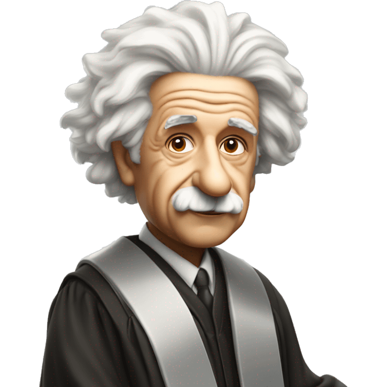 Albert Einstein wearing a graduation cap. He should have his iconic wild white hair and a thoughtful expression on his face emoji