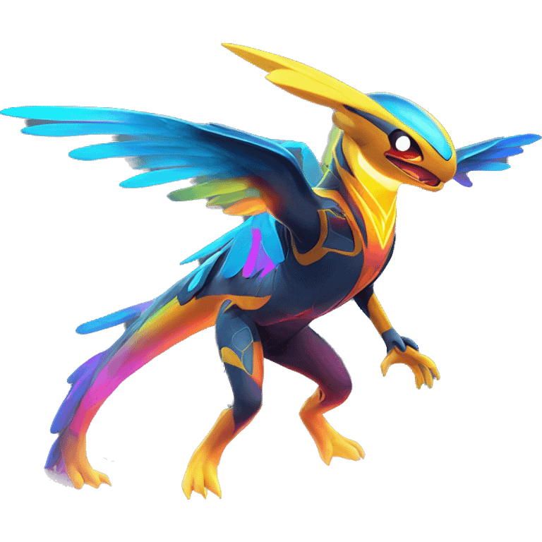 Colorful Neon Colors Vibrant Colors Flying Futuristic Fakémon-Pokémon-Creature Full Body emoji