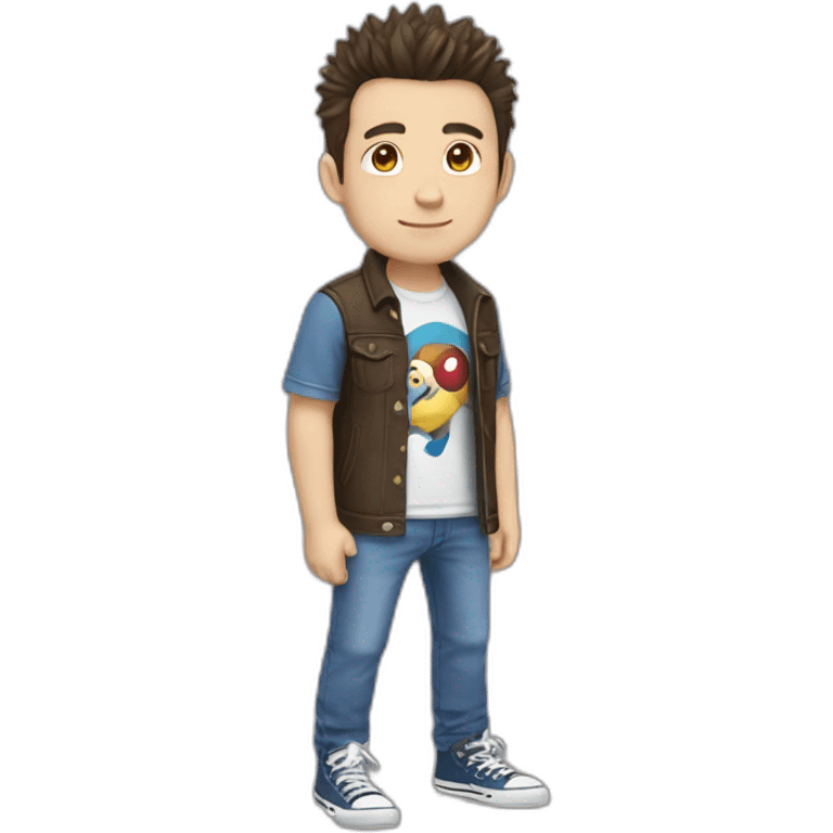 white male adult, Dark Brown Spikey Hair, Pokemon Shirt, Blue Jeans, Converse shoes emoji