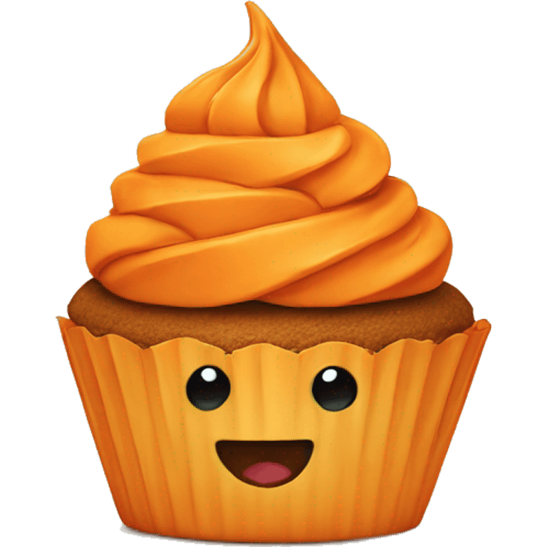 Orange cupcake with a happy face emoji