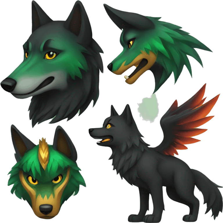 Black and green wolf and Phoenix emoji