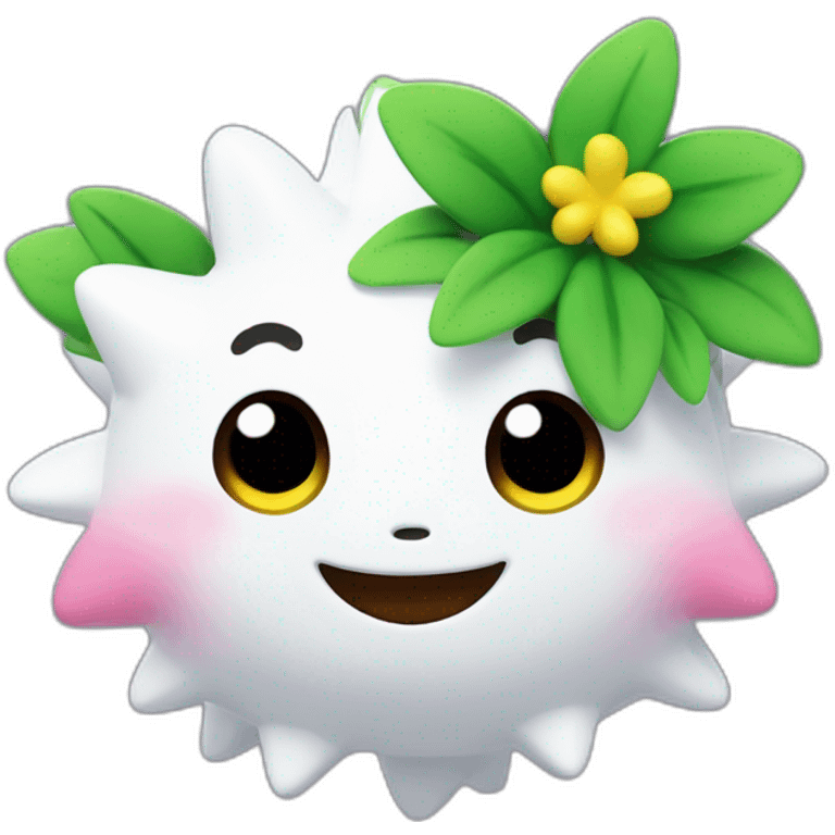 Infuse Shaymin Landform's face with excitement, ensuring its eyes sparkle vibrantly. Capture lively visuals, dynamic effects, and vibrant expressions for engaging moments emoji