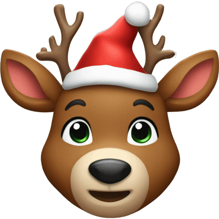 Cute Rudolph the red nosed reindeer wearing Santa hat  emoji