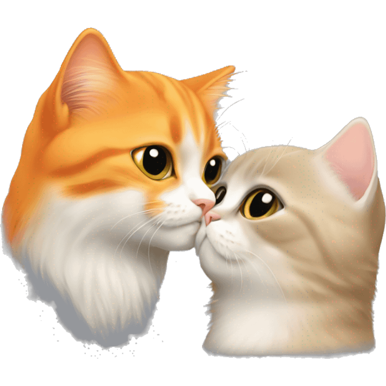 Orange kitten and a grey persian cat, kissing emoji