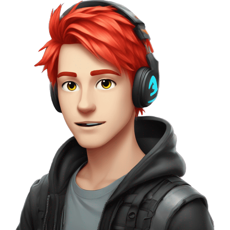 Anime cat gamer guy cyberpunk neon red hair emoji