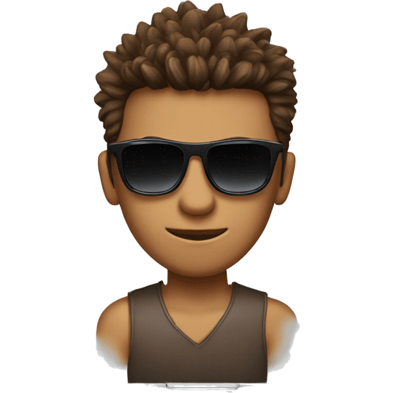 Person with faux hawk brown hair and sunglasses behind a laptop emoji