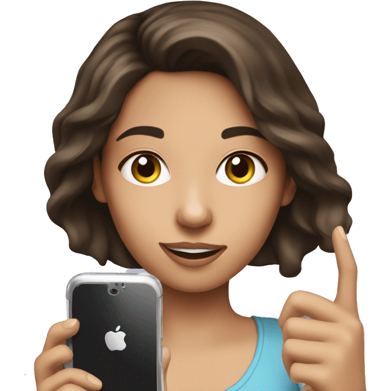 Brunette Girl taking selfie with her phone emoji