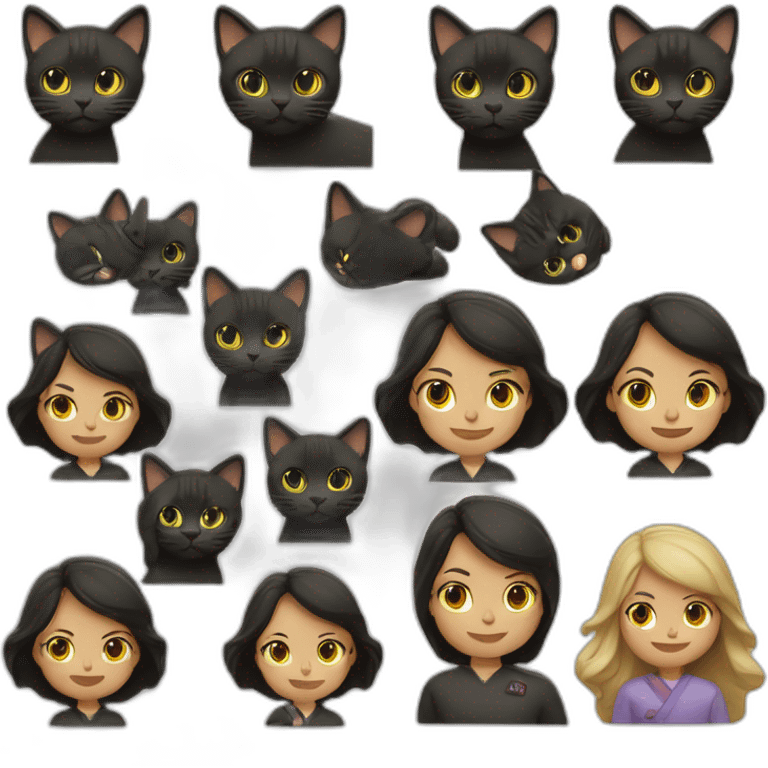 Mujer medica morocha de ruloscon un gato negro emoji