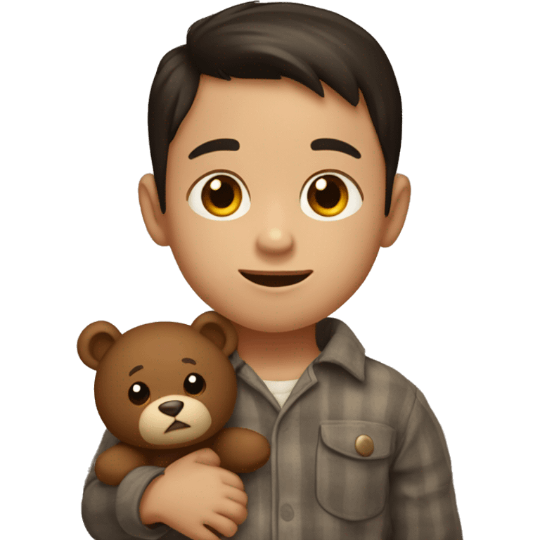 A 4-year-old boy with dark hair, in brown pajamas with a teddy bear in his hand emoji