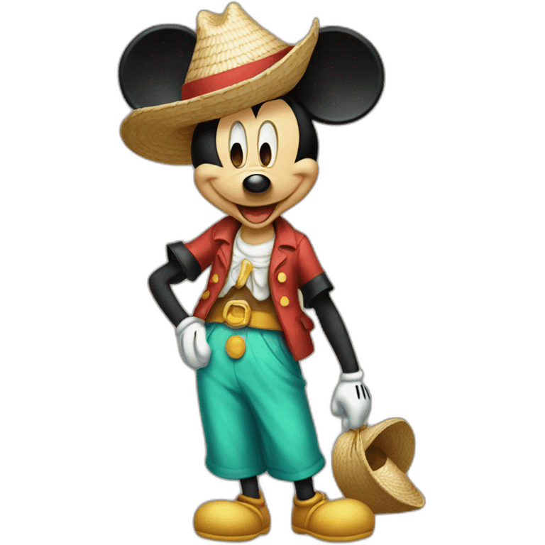 Mickey mouse with strawhat emoji