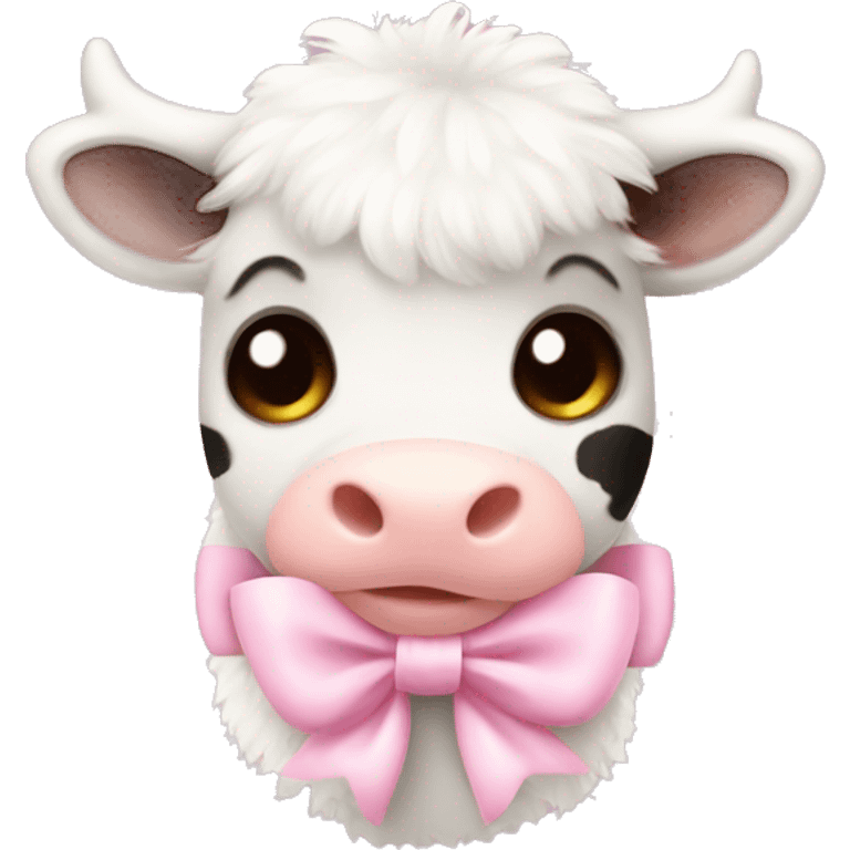 Fuzzy baby cow with light pink bow emoji