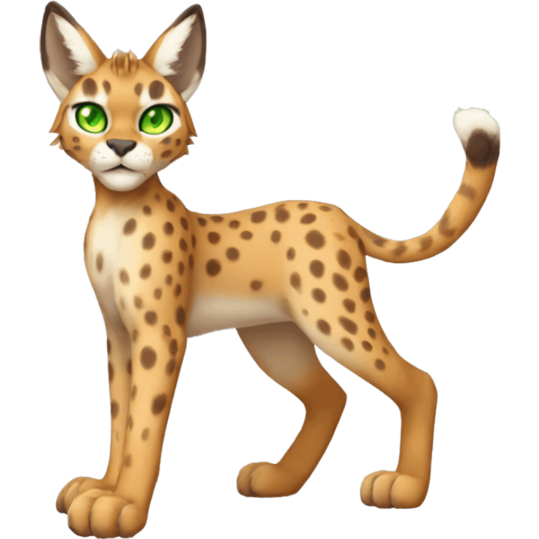 spotted Lynx-Caracal-Fakemon-hybrid with orange points, green eyes brown toes, and short tail, full body emoji