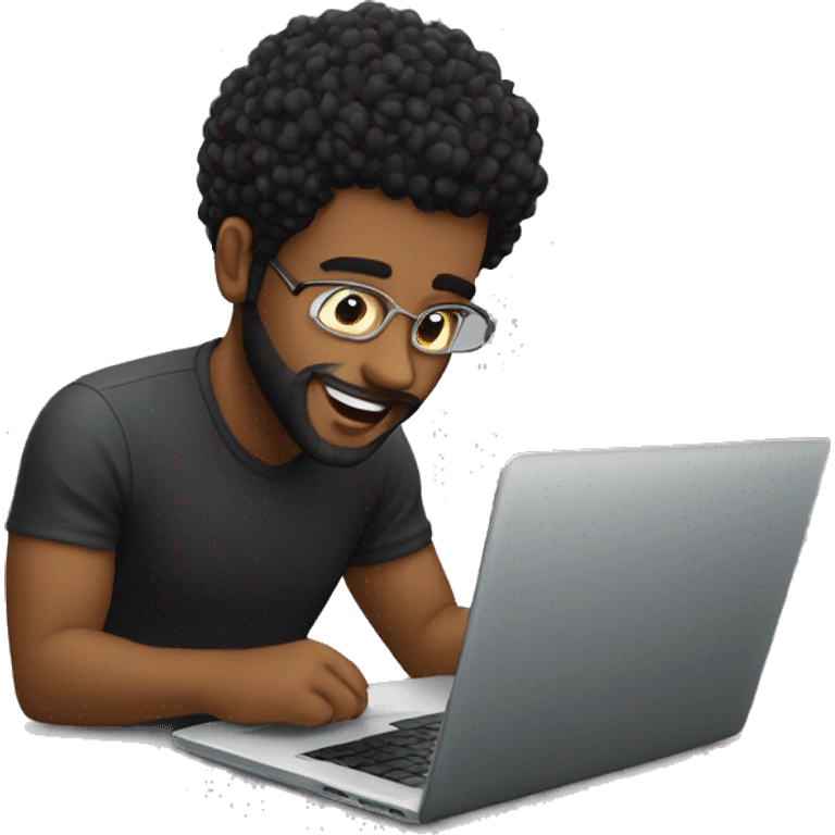 homem cabelo preto usando um notebook emoji