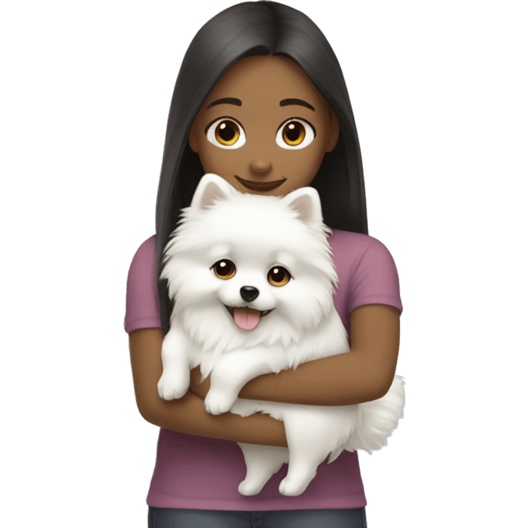 girl hug white Pomeranian emoji