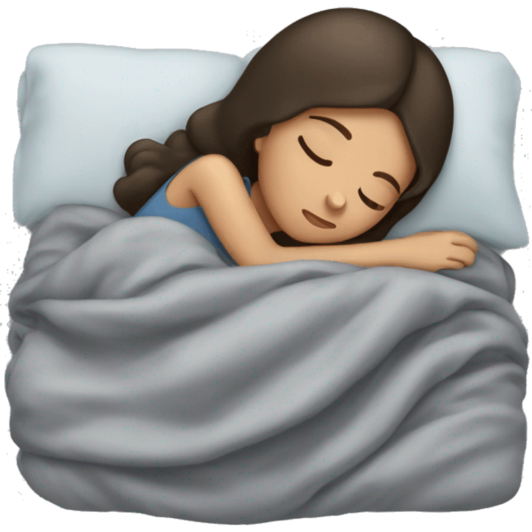 Brunette girl sleeping with grey blanket  emoji