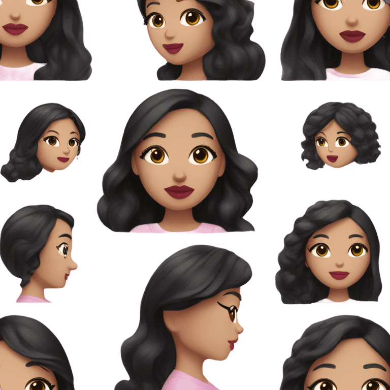 Thick medium black hair with black eyelashes and black eyes and pale pink lip and pink cheek Filipino lady emoji