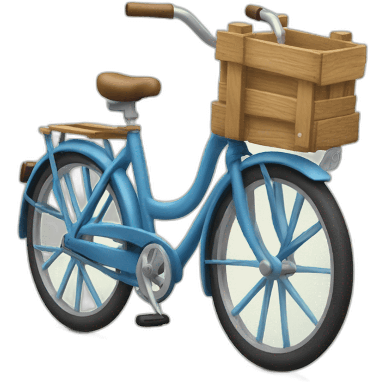 blue step-through bicycle with wooden crate on rear emoji