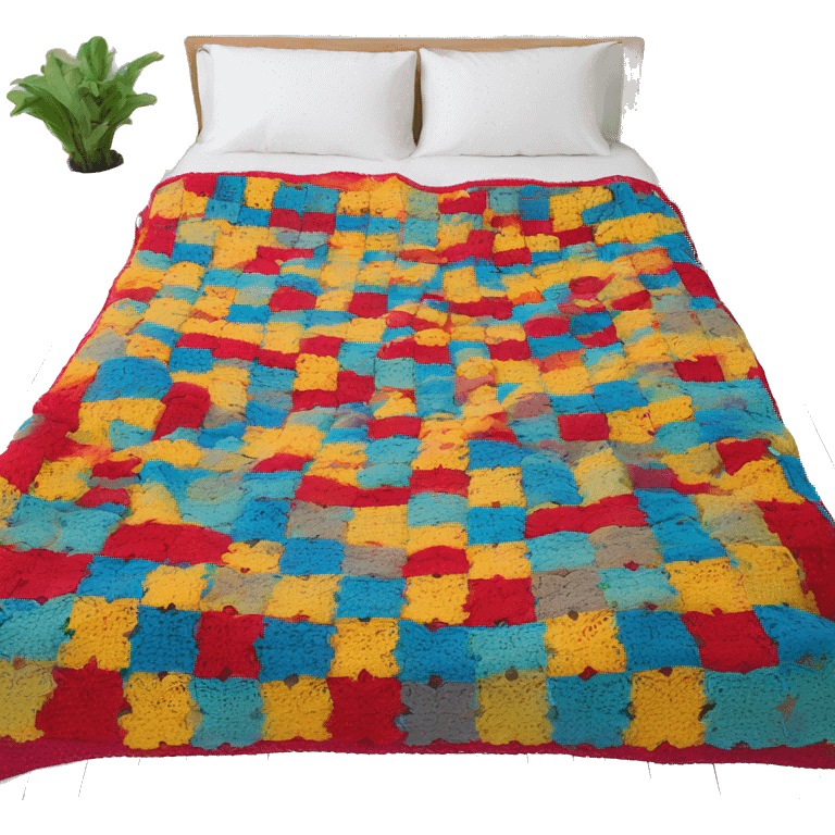 Bed with color crochet blanket emoji