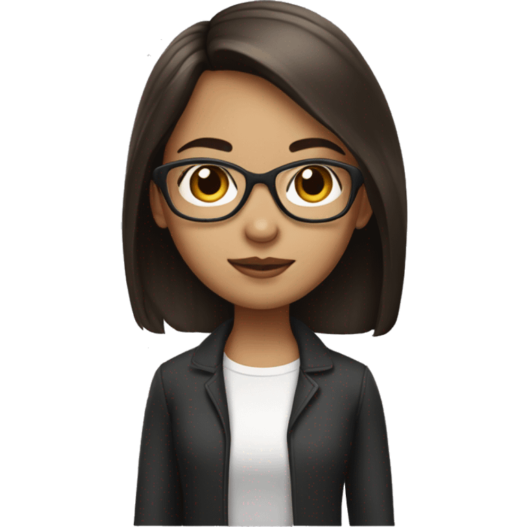 brunette young girl with tall straight glasses emoji