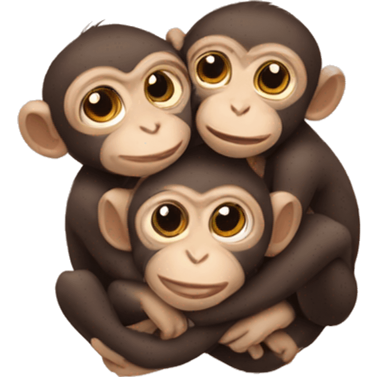 three baby monkeys hugging  emoji