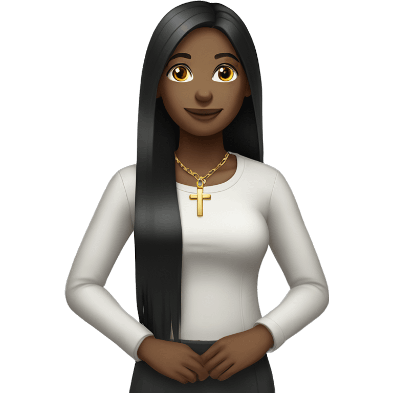 christian black female long straight hair with cross necklace  emoji