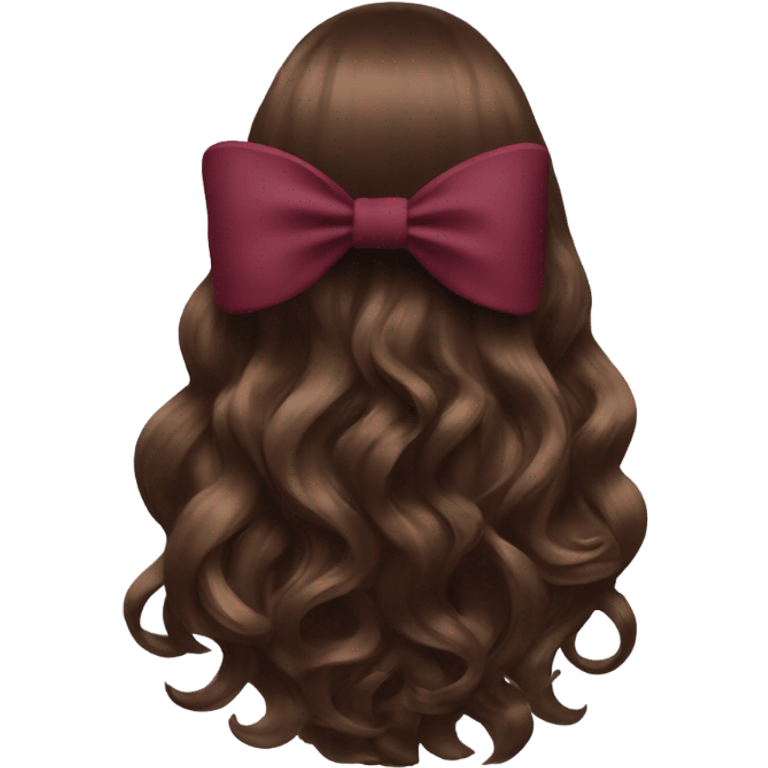 brown open hair from behind with a burgundy bow emoji