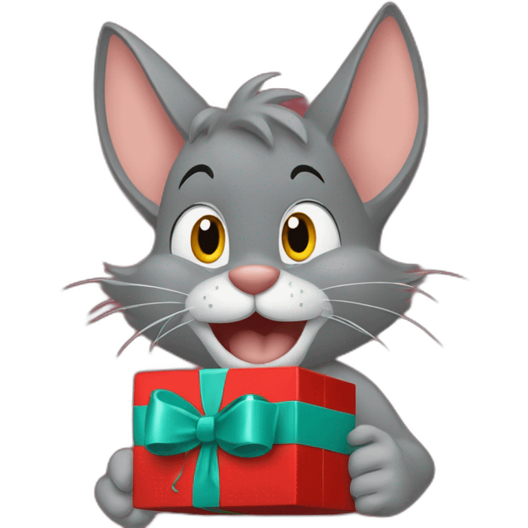 Tom and Jerry holding a red Christmas present emoji