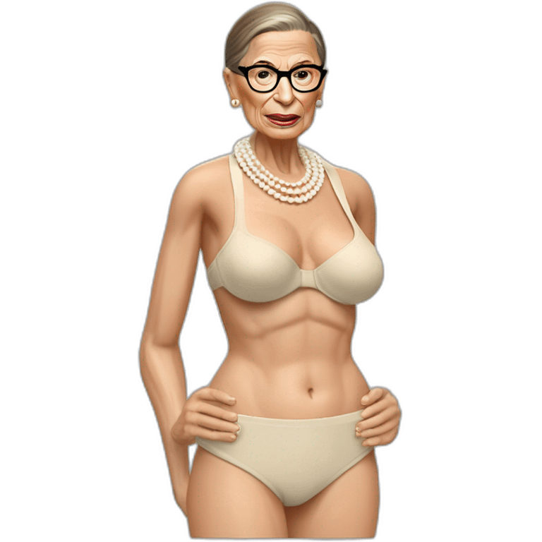 sexy ruth bader ginsburg wearing a string bikini bottoms bare chest (full body, ios17, top less, cream colored bikini) emoji