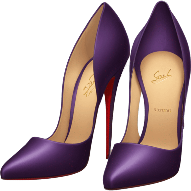 Realistic pair of  dark purple Louboutin high heel shoes facing forward.  emoji