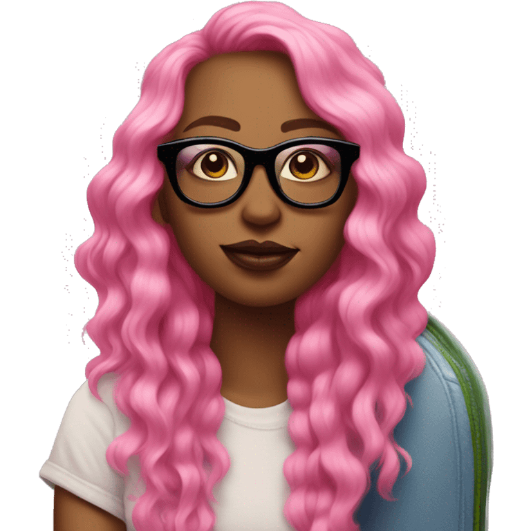 only face of girlboss with pink nails in black glasses on a skateboard emoji