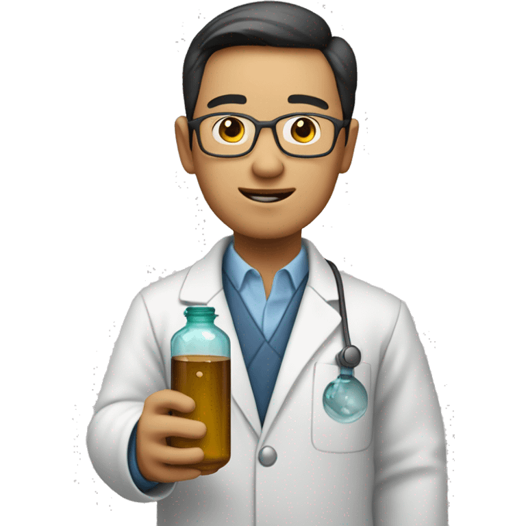 asian scientist experemintator with bottle in hands emoji