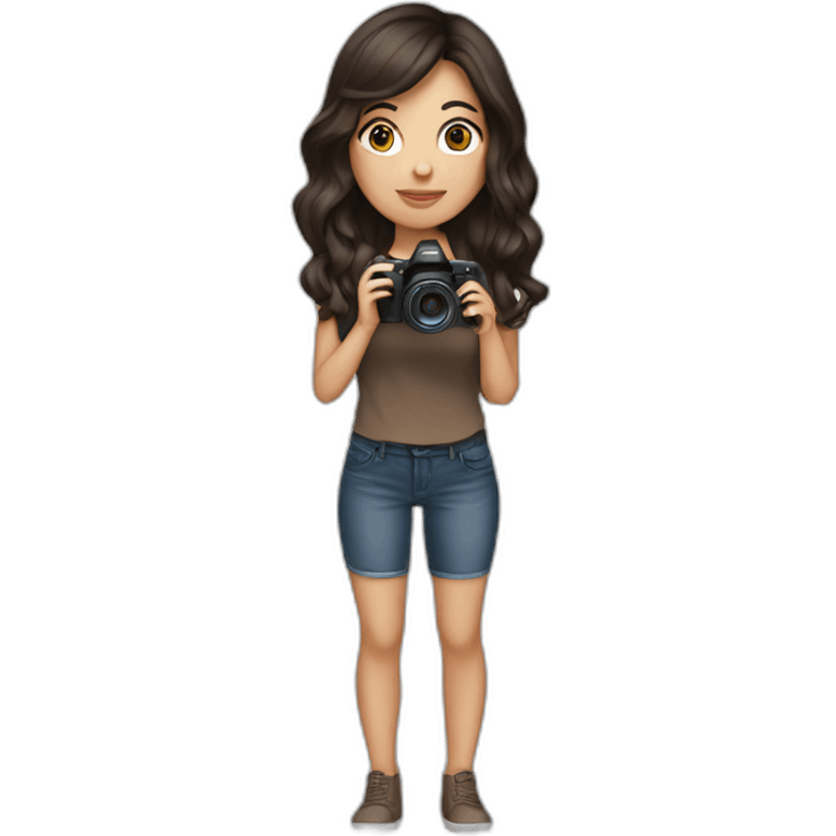 A brunette modern girl taking photos emoji