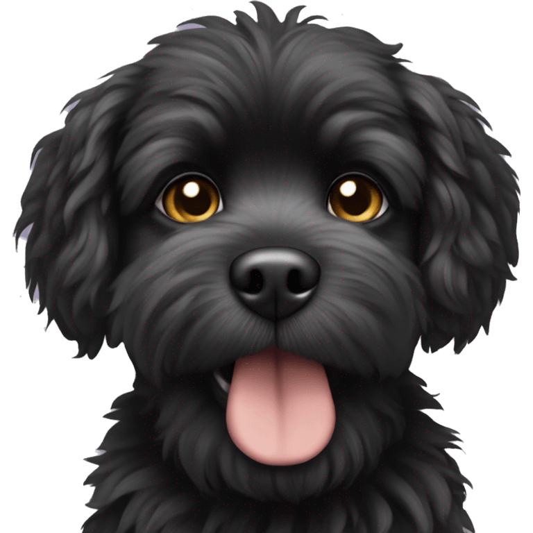 small fluffy black dog with dog out emoji