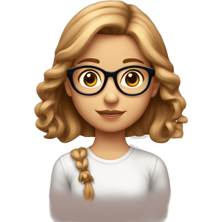 Niña de 13 años, piel blanca, ojos cafes, cabello castaño claro y rubio, lentes rosados, pelo riza emoji