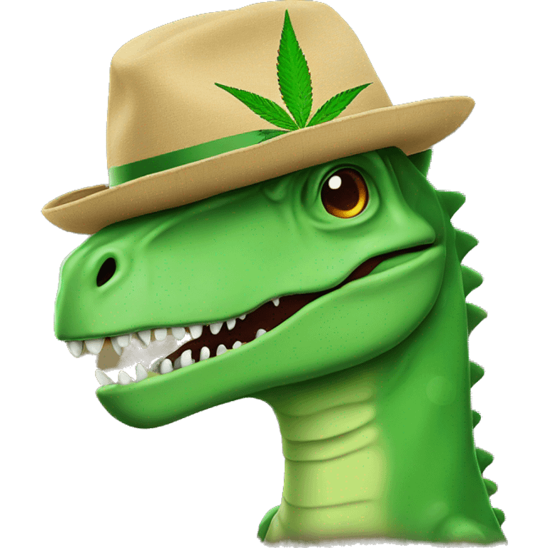 Dinosaur with a cannabis hat emoji