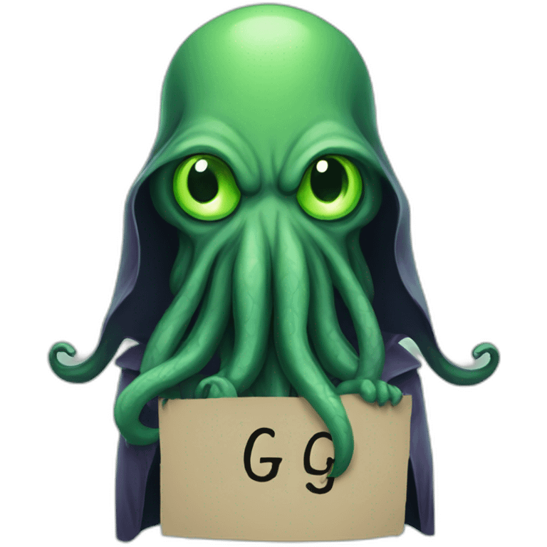 cthulhu with a beard holding a sign saying GG emoji