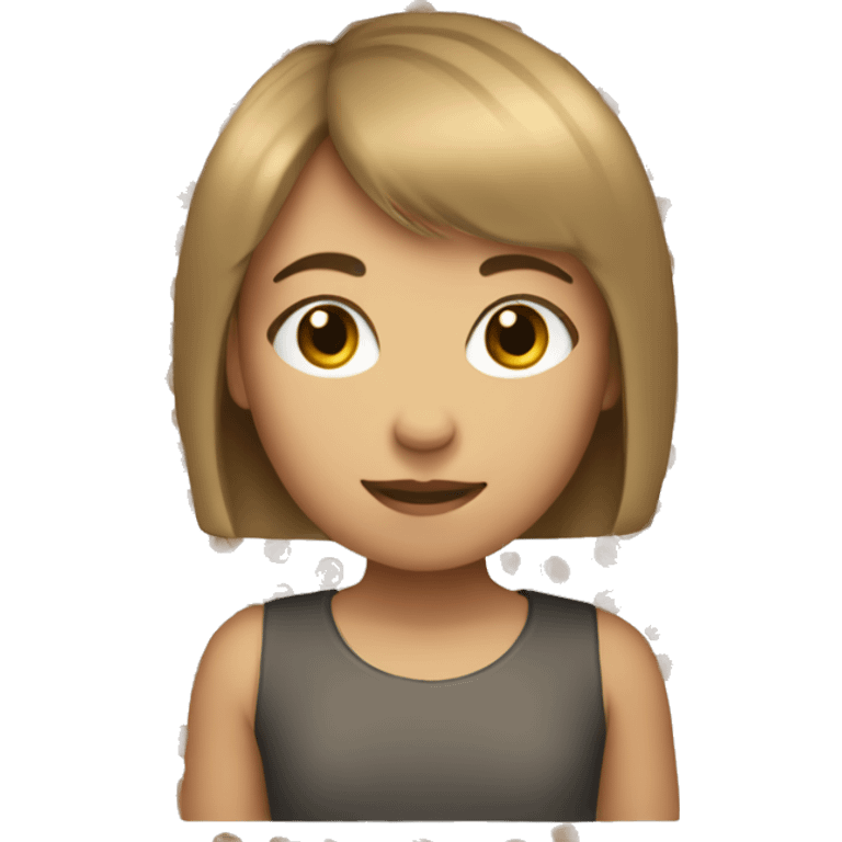 girl with light brown hair and short cut hair, with a bang emoji