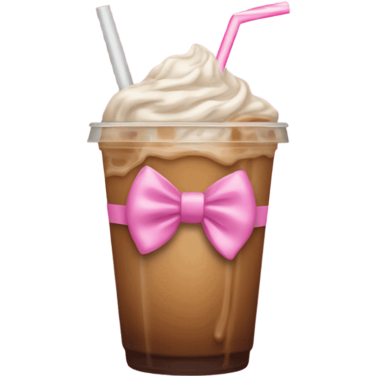 Iced coffee with straw have a pink bow on it emoji