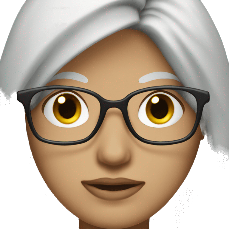 gray eyebrows, White skin, woman, long wild gray hair, black glasses emoji