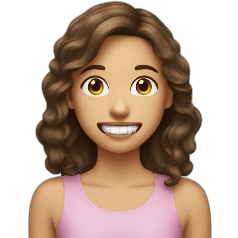 a girl with brown hair with two crisps instead of her 2 front tooth emoji