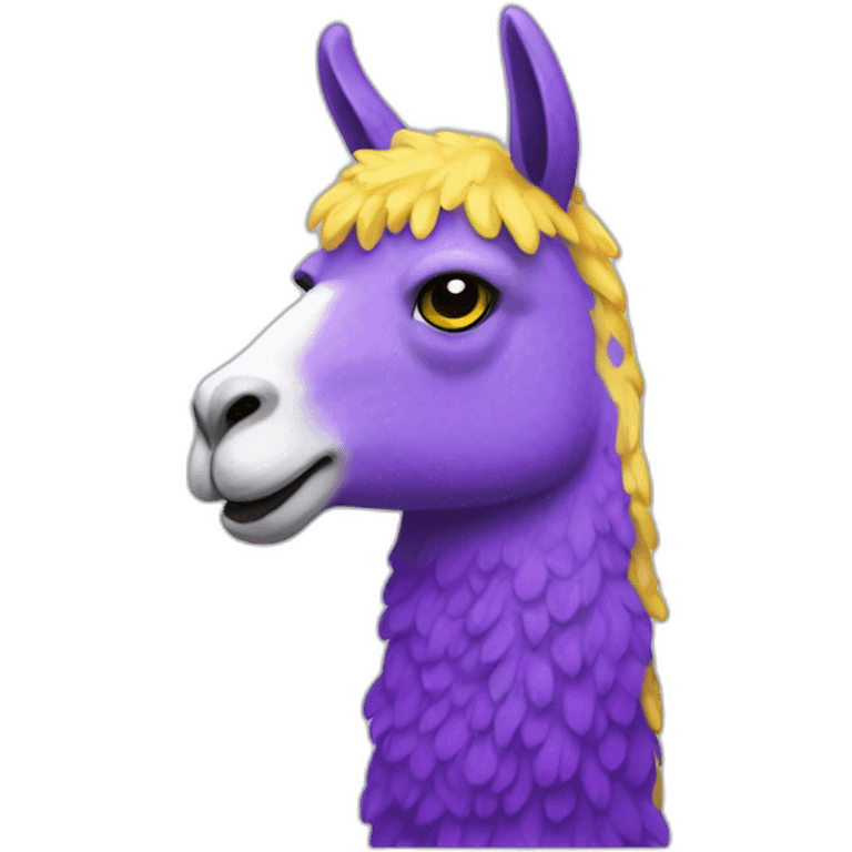 a purple llama with white spots with a yellow and blue mat emoji